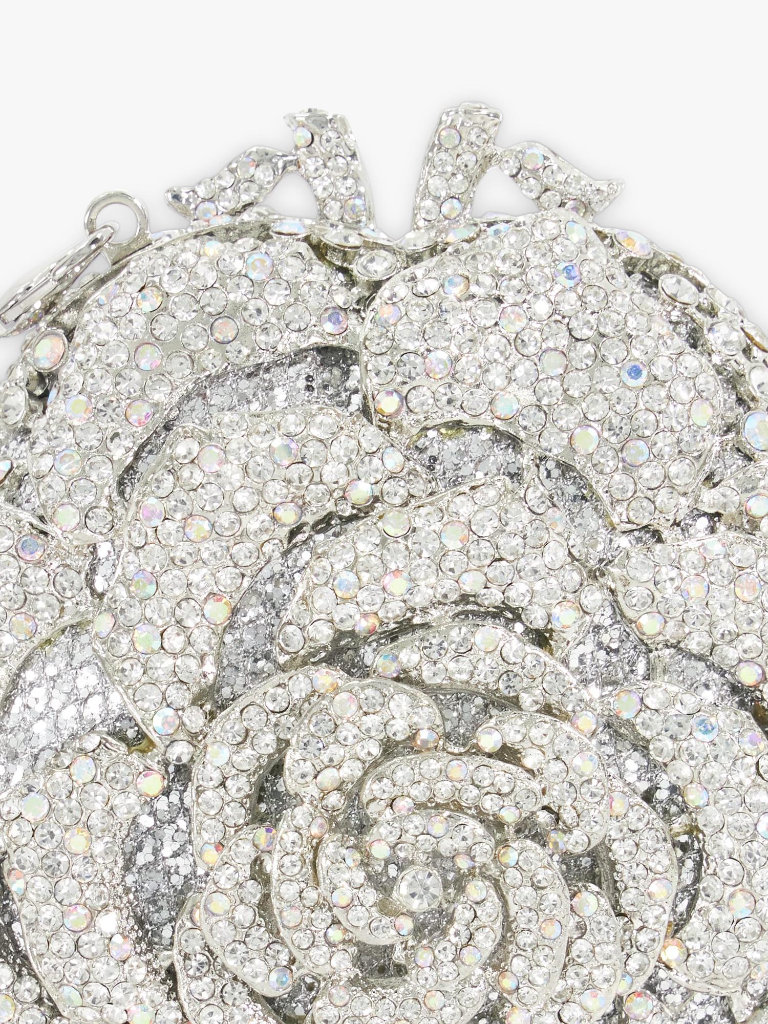 Dune London silver diamante flower clutch bag (British brand)