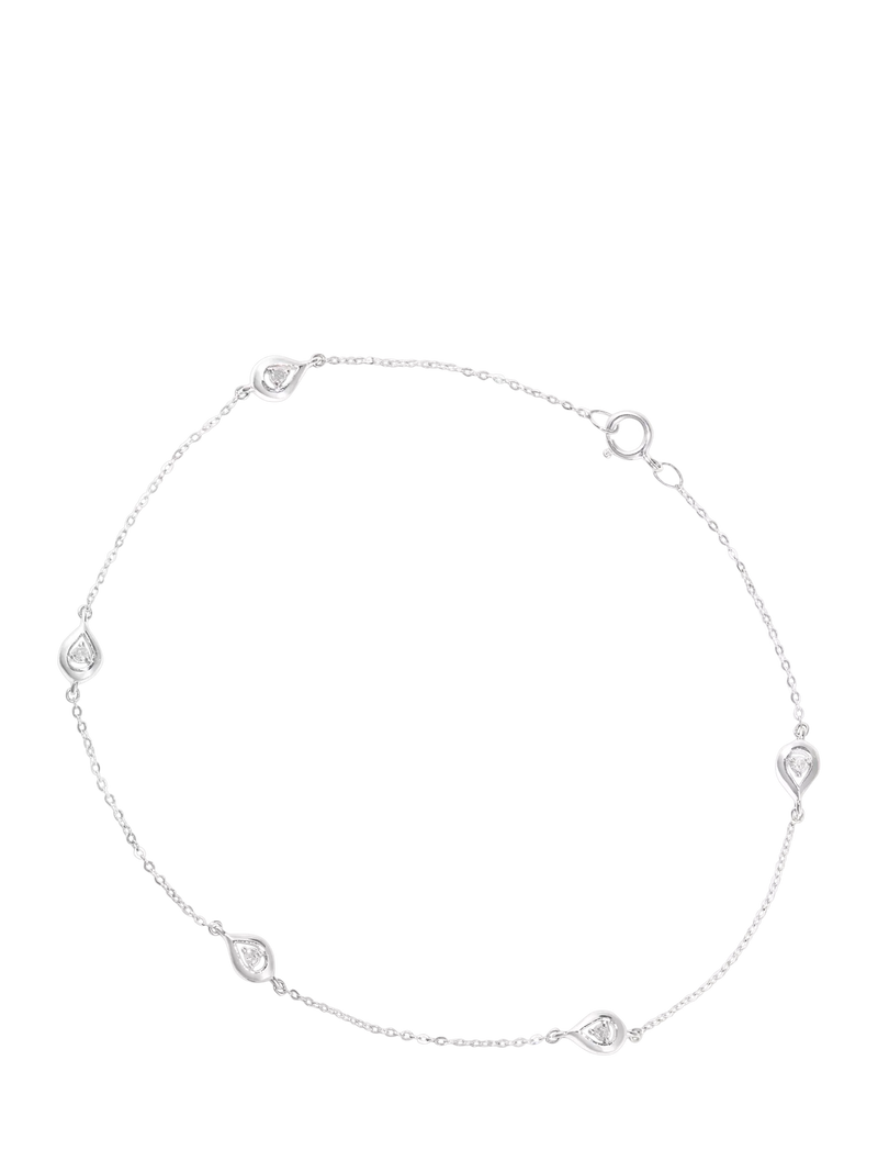 Mogul 9ct white gold diamond teardrop station bracelet - British product