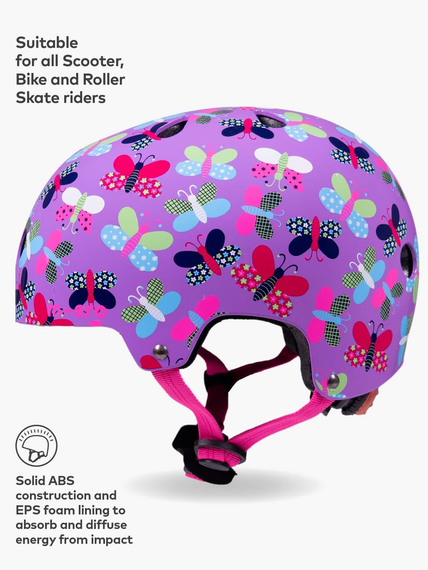 Micro Scooters kids purple safety helmet with rear light, imported from the UK