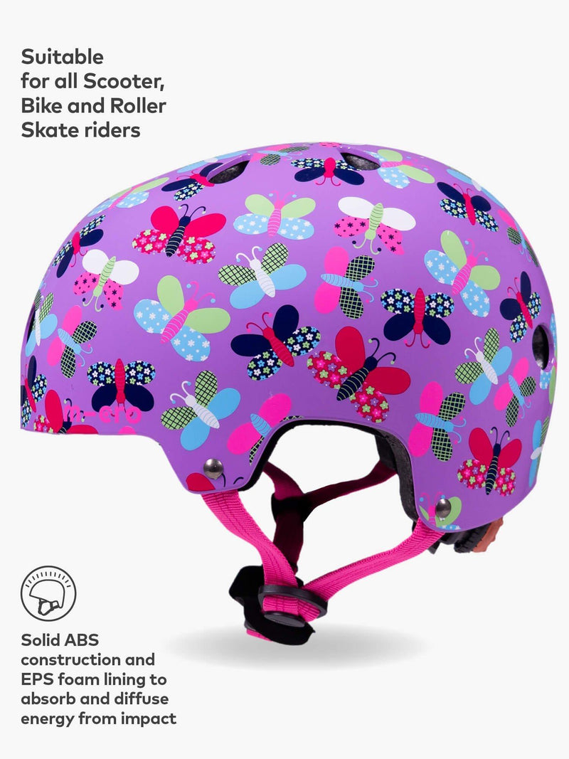 Micro Scooters kids purple safety helmet with rear light, imported from the UK