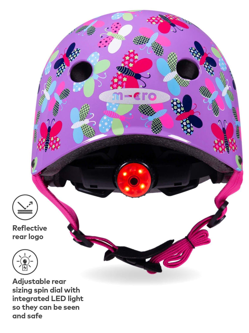 Micro Scooters kids purple safety helmet with rear light, imported from the UK