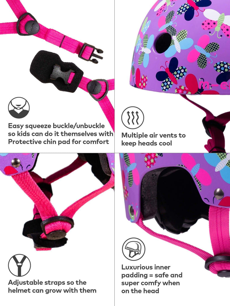 Micro Scooters kids purple safety helmet with rear light, imported from the UK