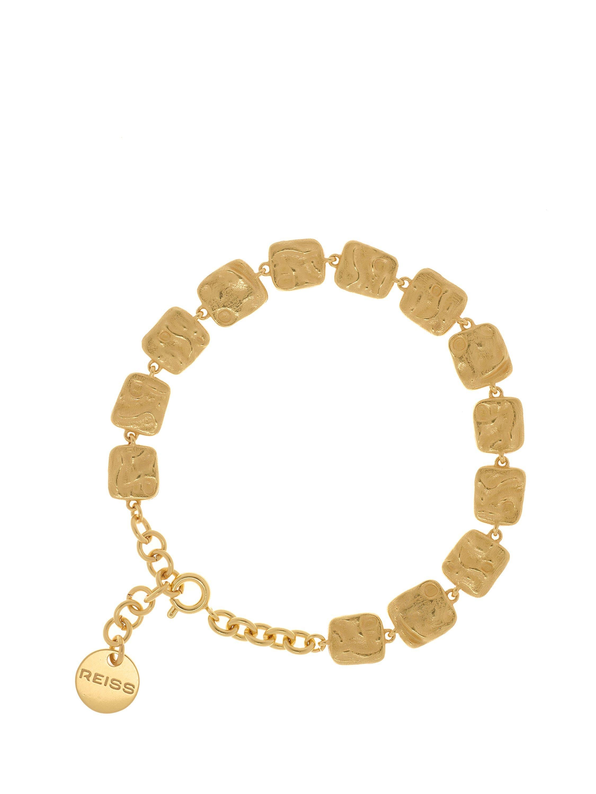 Reiss Millie Molten Square Chain bracelet in gold, UK version