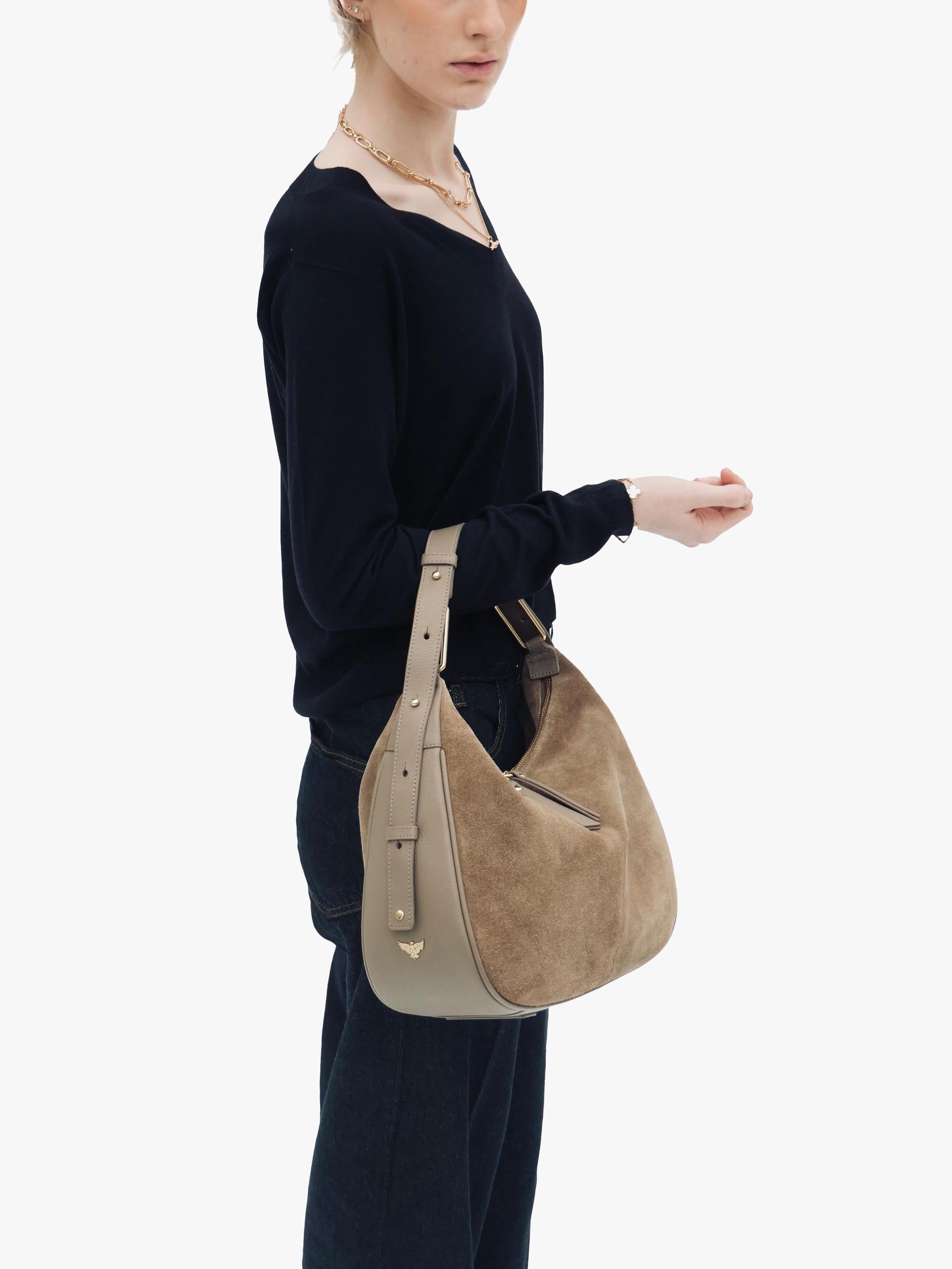 Apatchy London Charlie Suede shoulder bag, imported from the UK