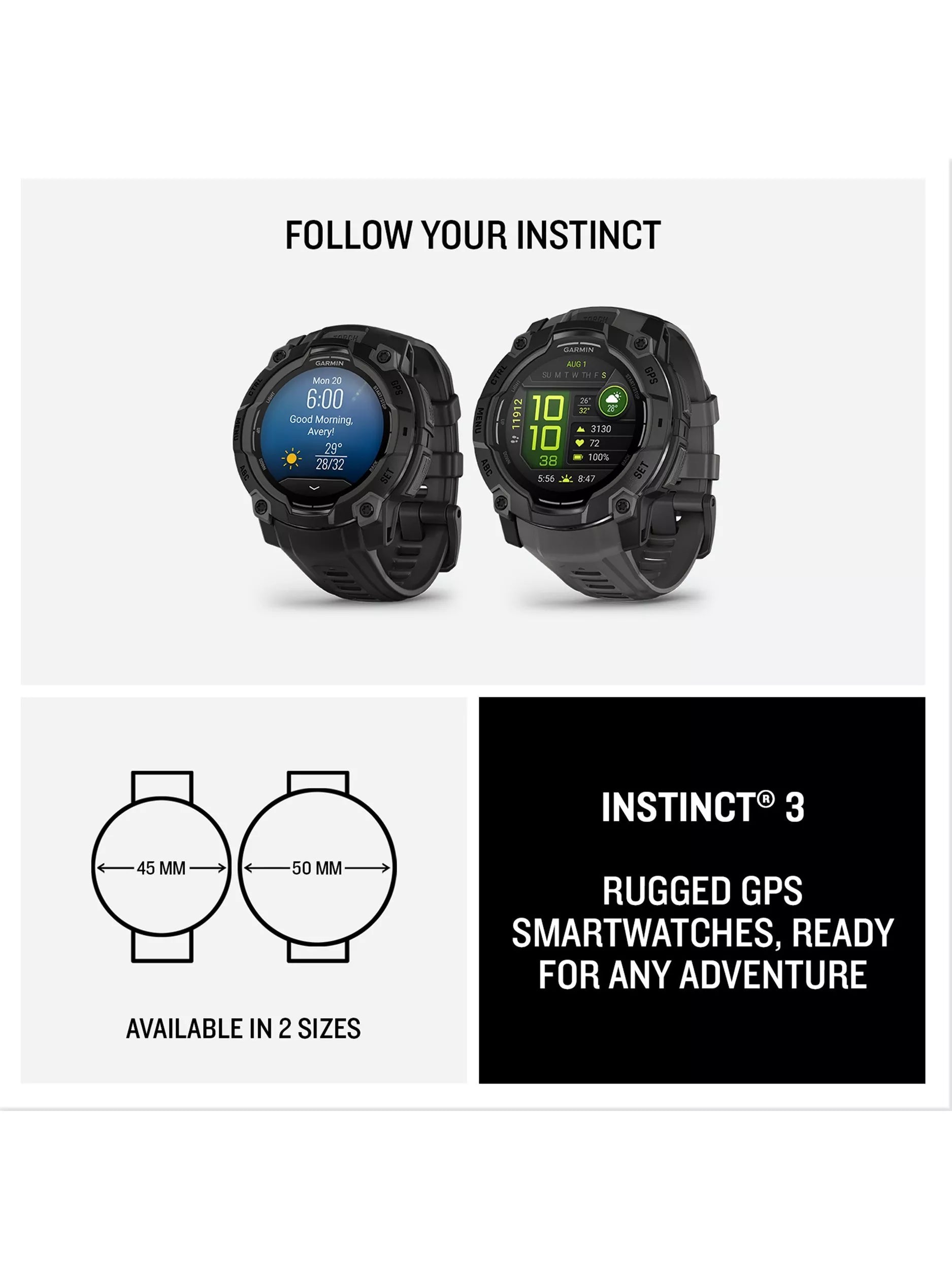 Garmin Instinct 3 rugged GPS smartwatch 45mm black, UK version