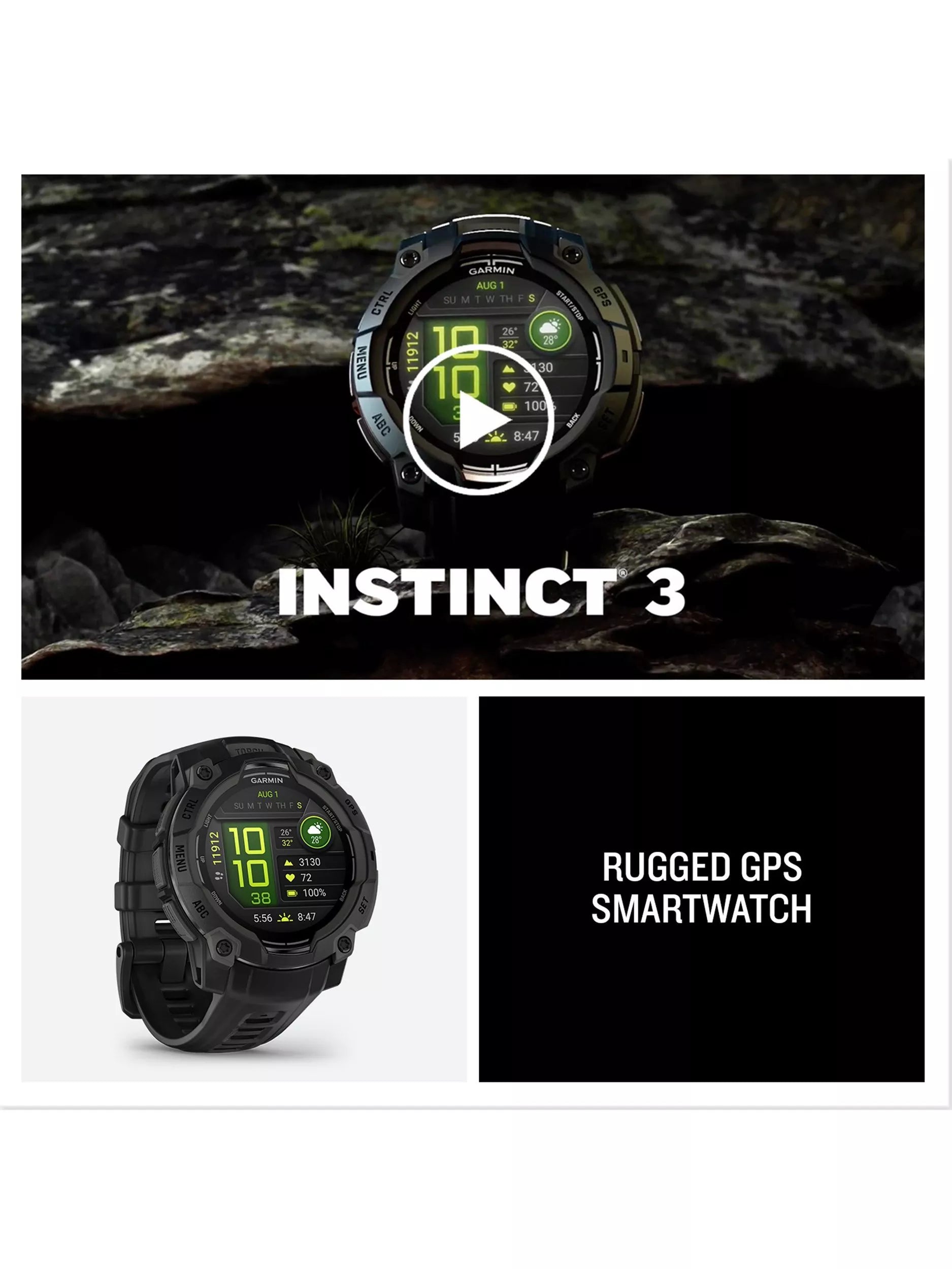 Garmin Instinct 3 rugged GPS smartwatch 45mm black, UK version