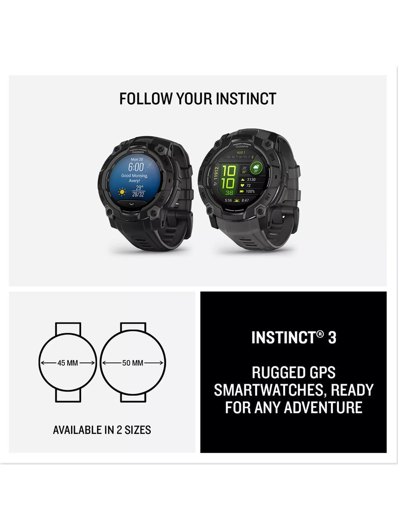 Garmin Instinct 3 50mm smartwatch black bezel charcoal band - British product