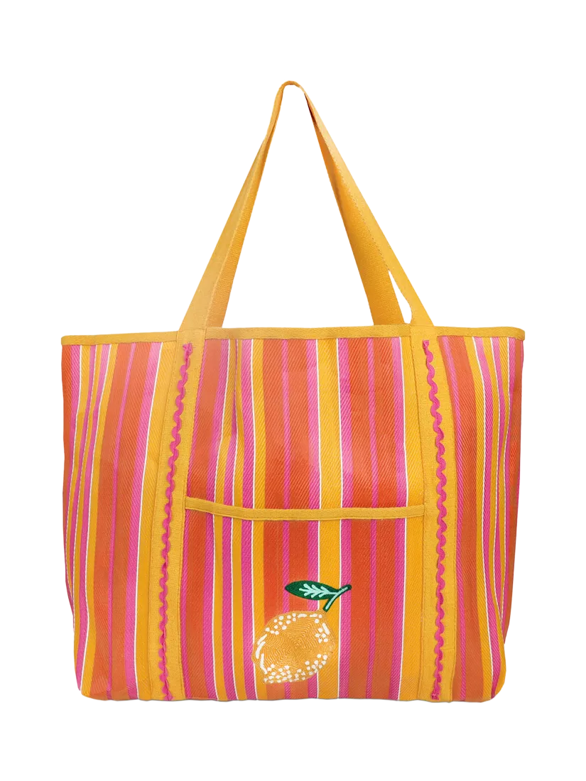 Talking Tables lemon and striped print recycled tote bag, imported from the UK