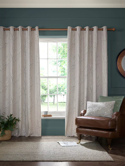 John Lewis Laura Ashley Pussy Willow Pair Lined Eyelet Curtains in Truffle Natural- Buy online at McGrocer