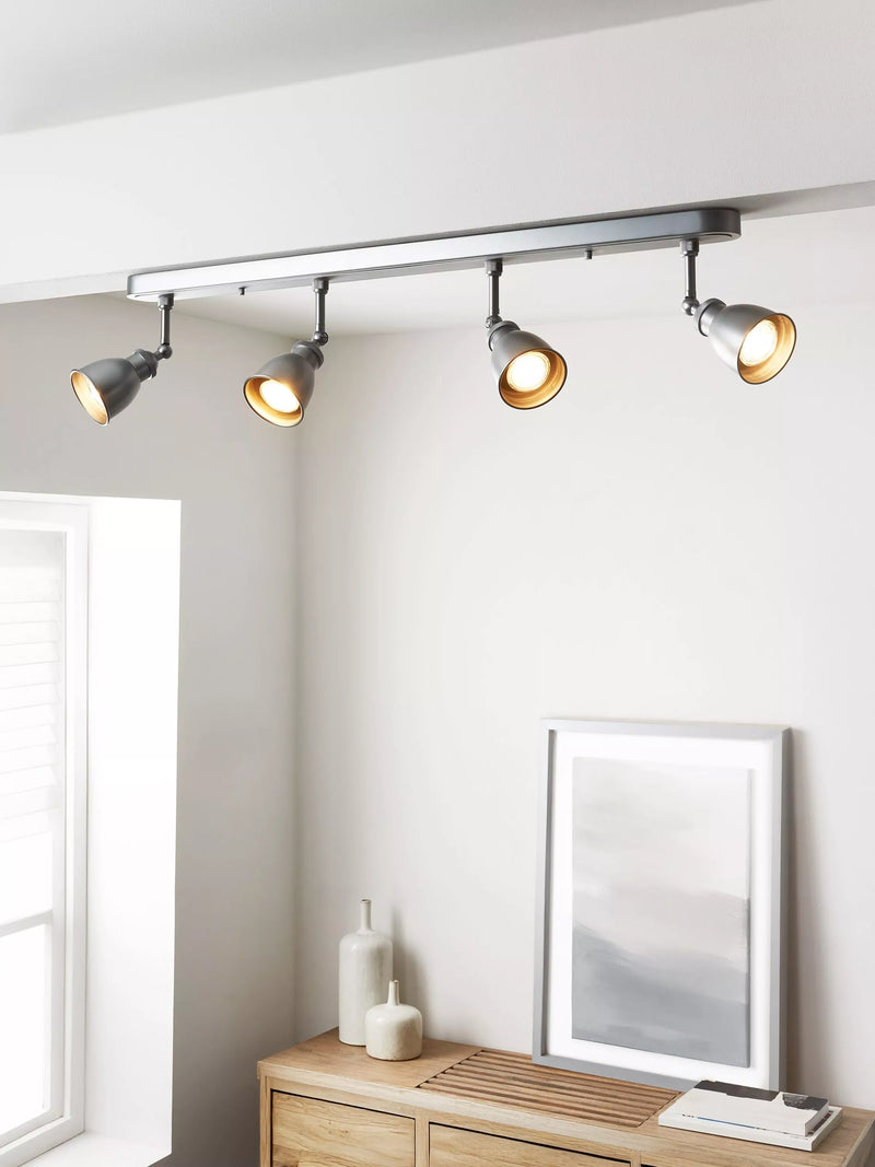 John Lewis ceiling spotlight bar silver 4 bulb, imported from the UK