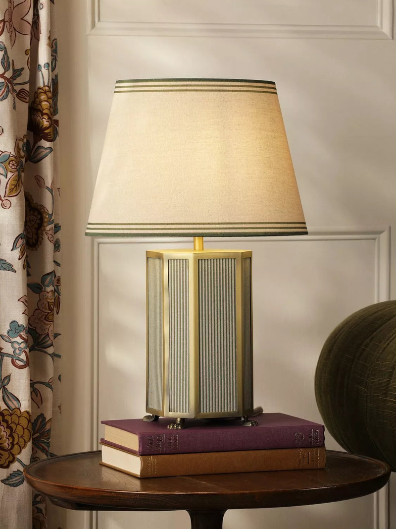 Joules Helmingham striped table lamp light green, imported from the UK