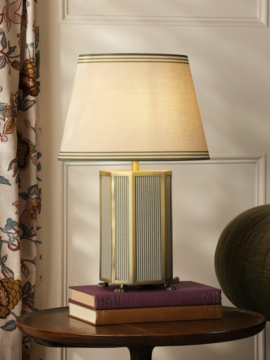 Joules Helmingham striped table lamp light green, imported from the UK
