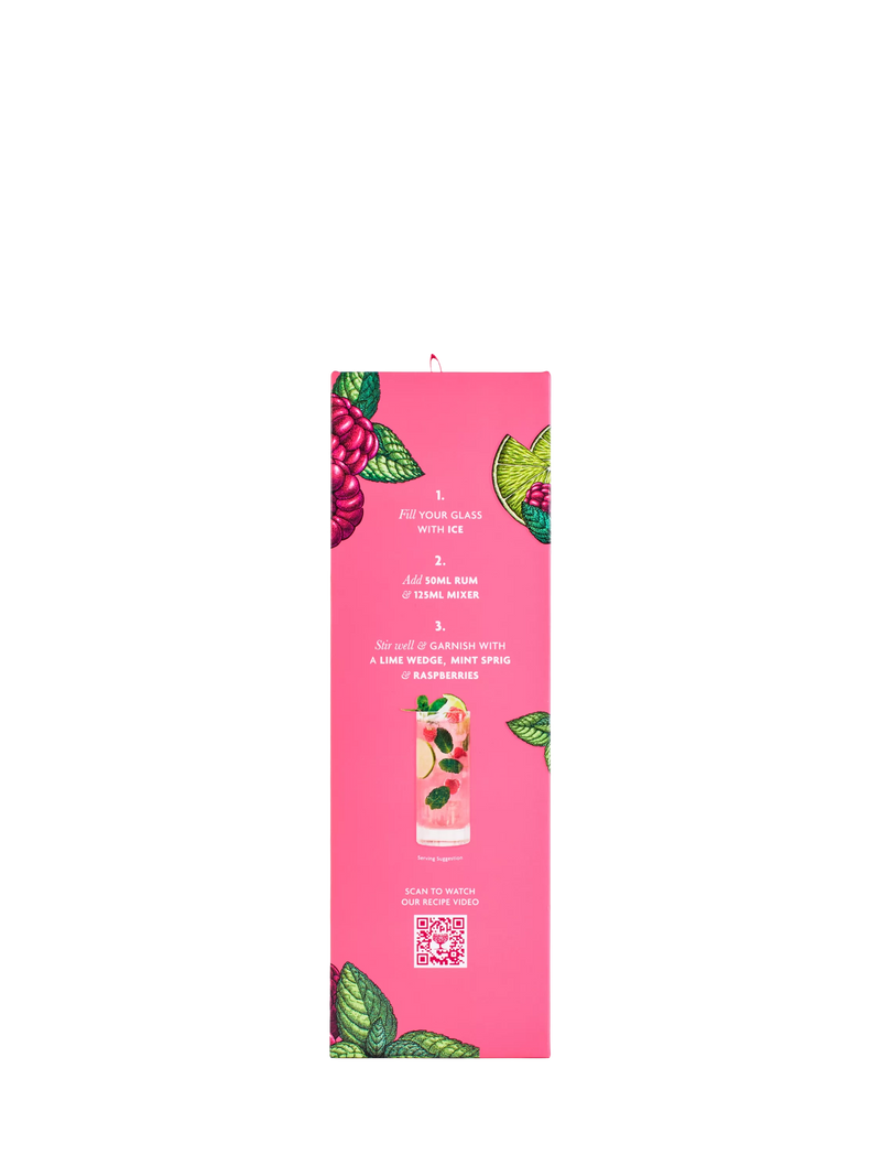 Fever-Tree raspberry mojito cocktail set with white rum miniatures and glasses - British product
