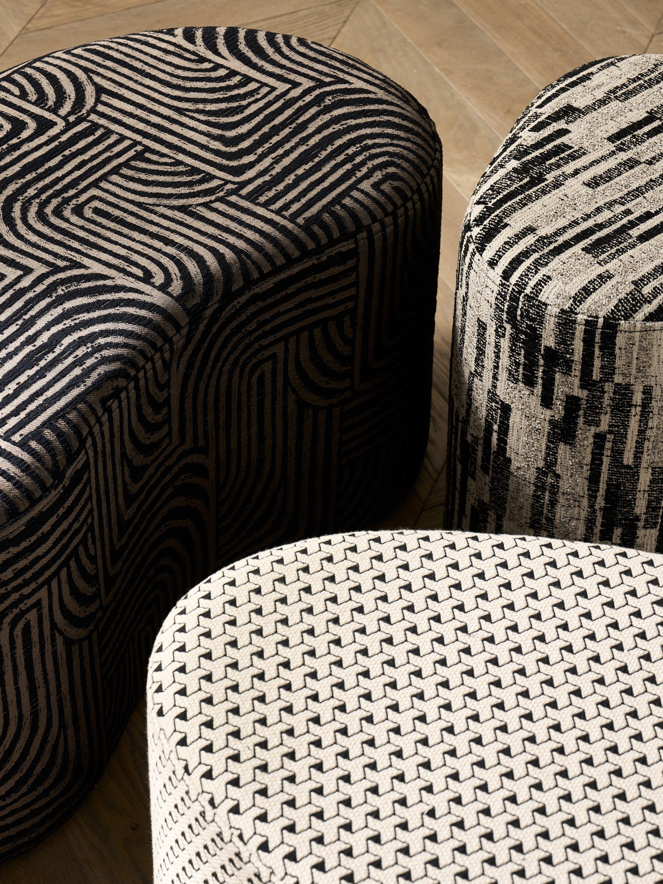 Clarke & Clarke Juno Jacquard furnishing fabric, abstract geometric pattern (British brand)