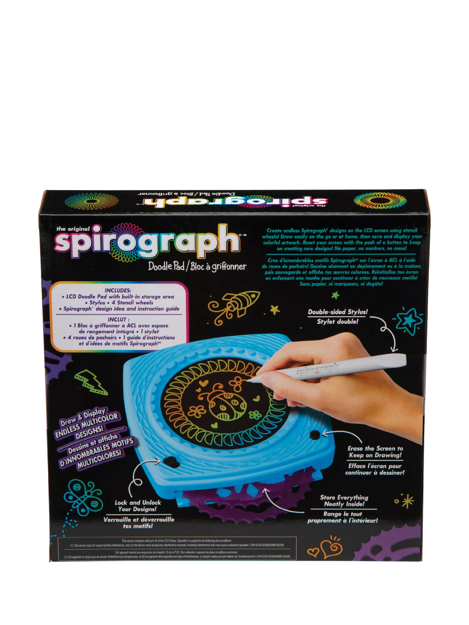 Spirograph doodle pad with LCD screen and stencil wheels (British brand)