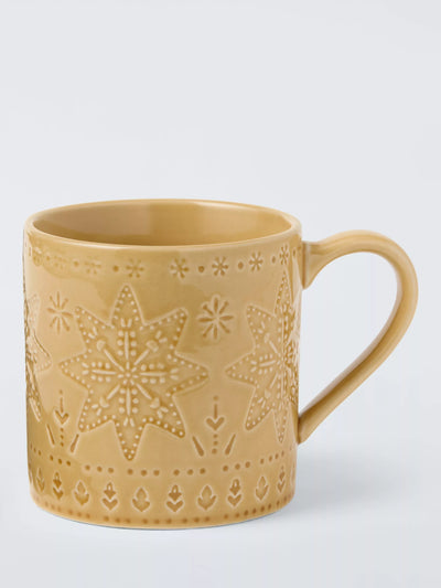 John Lewis John Lewis Debossed Star & Snowflake Stoneware Mug Honey 350ml- Buy online at McGrocer