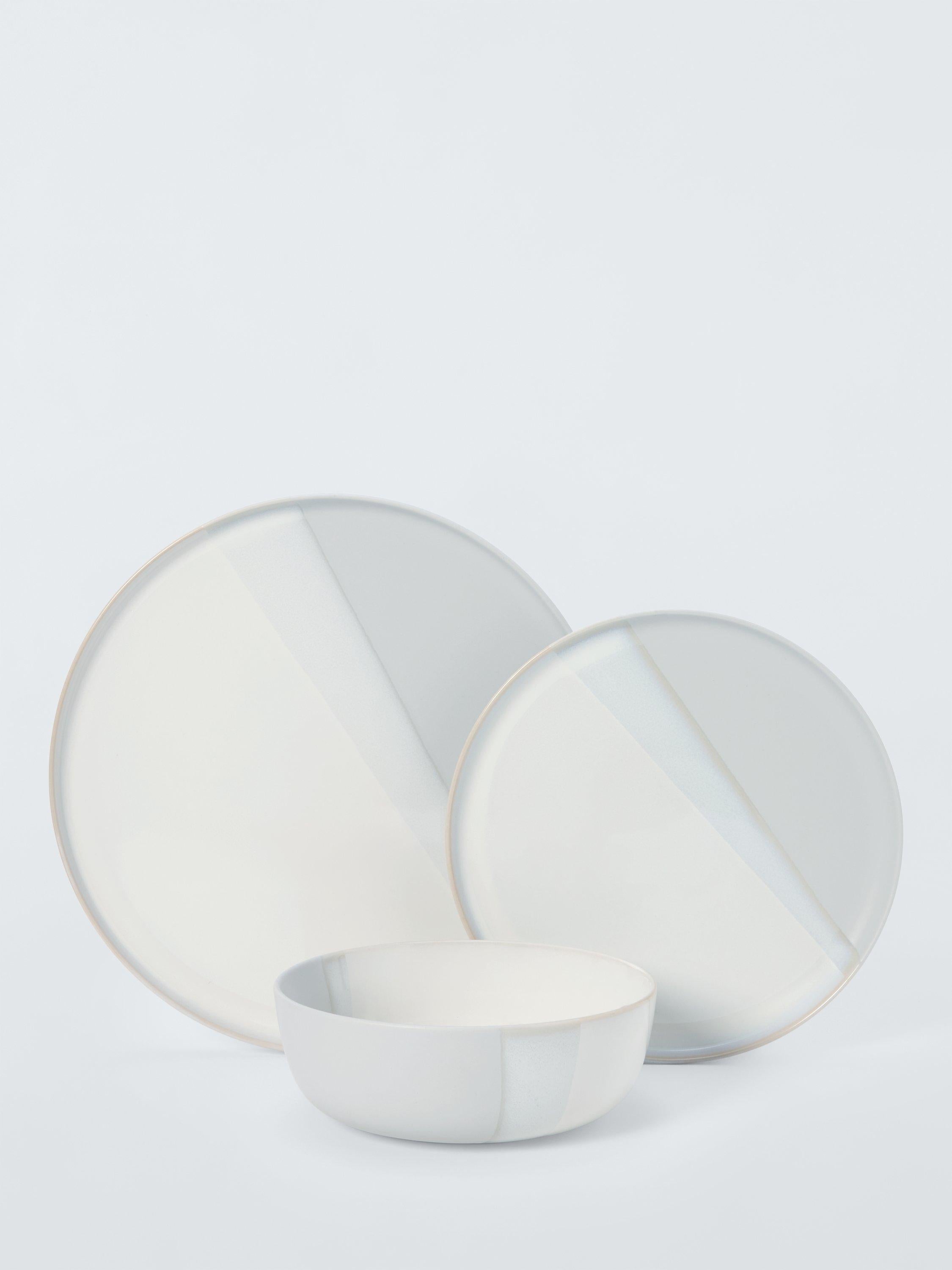 John Lewis stoneware dinnerware set 12-piece dipped glaze white/grey - British product