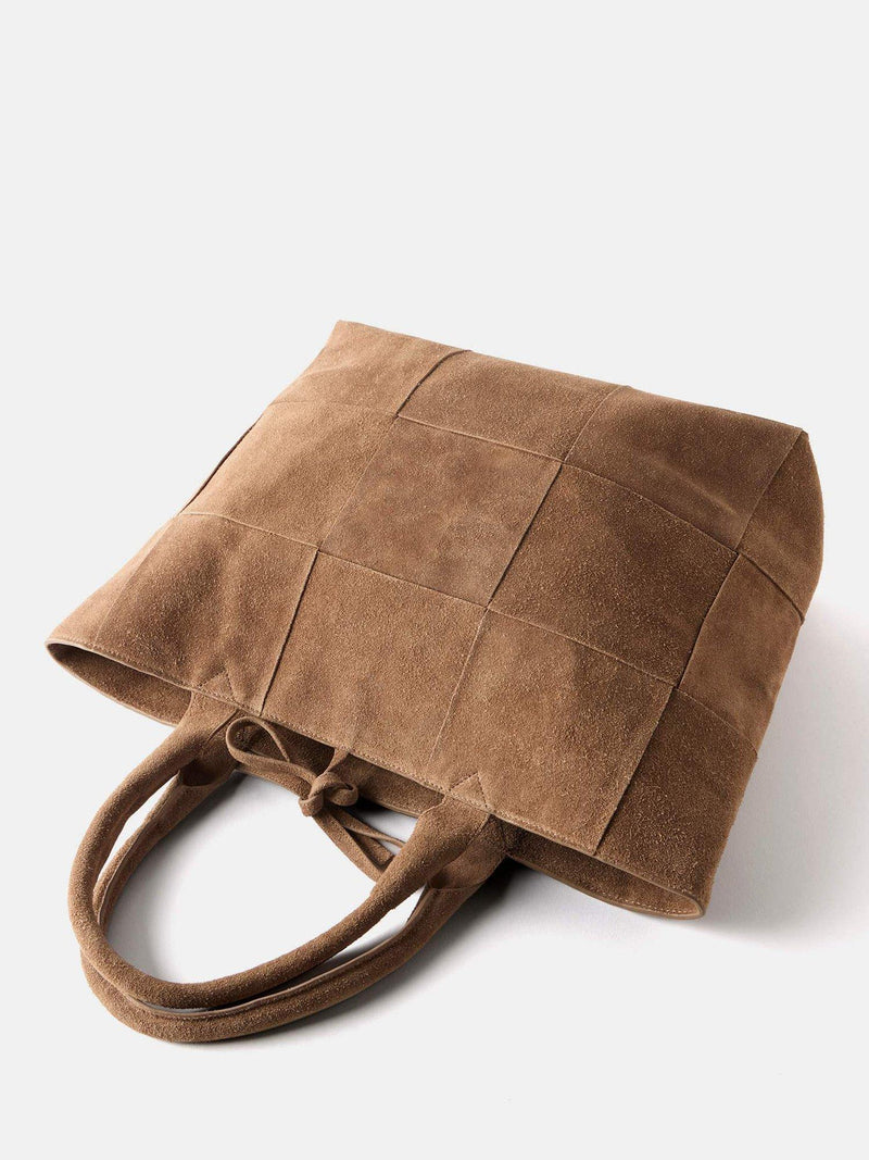 Mint Velvet suede patchwork tote bag tan (British brand)