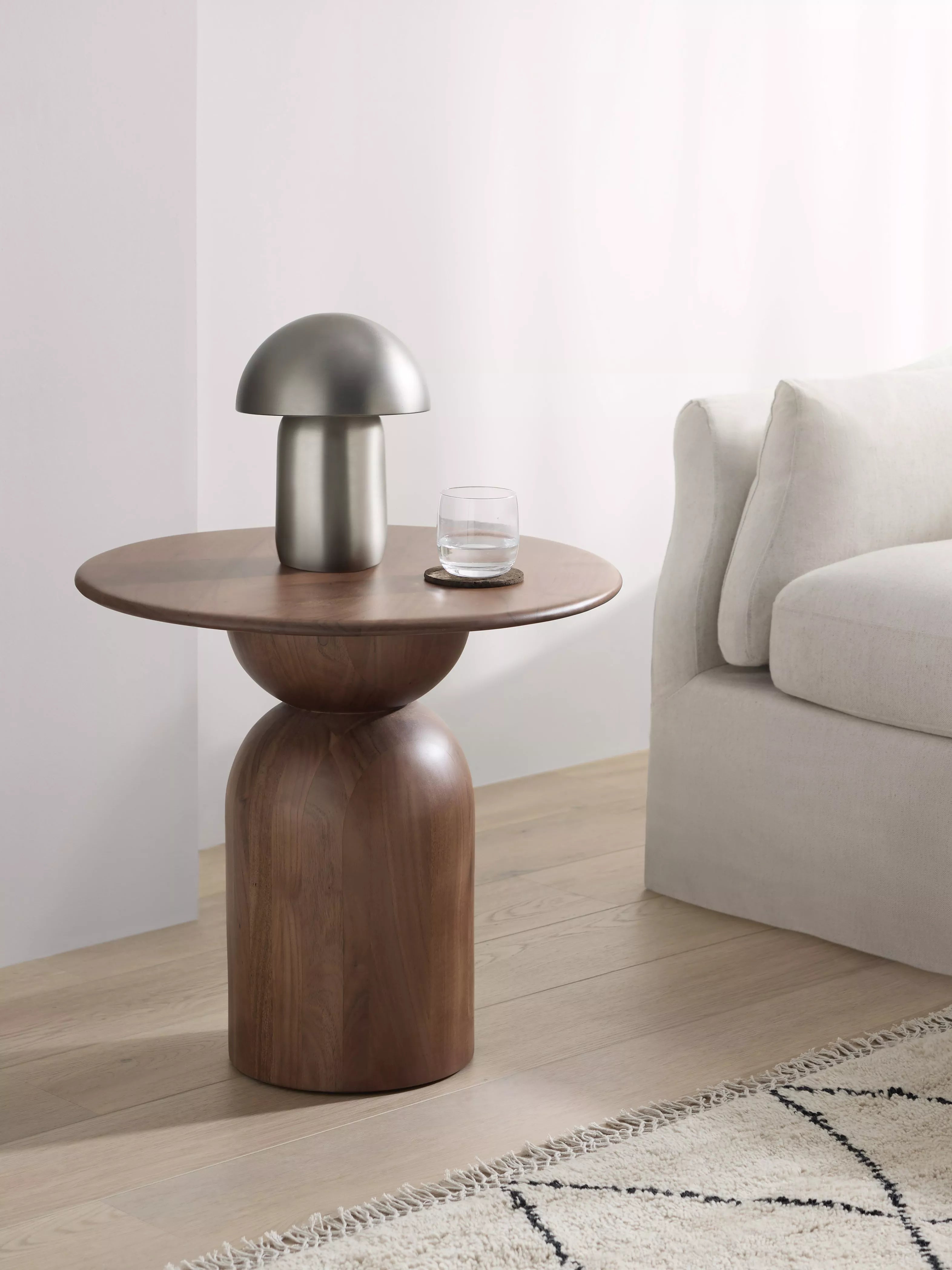 John Lewis Adina round side table walnut, imported from the UK
