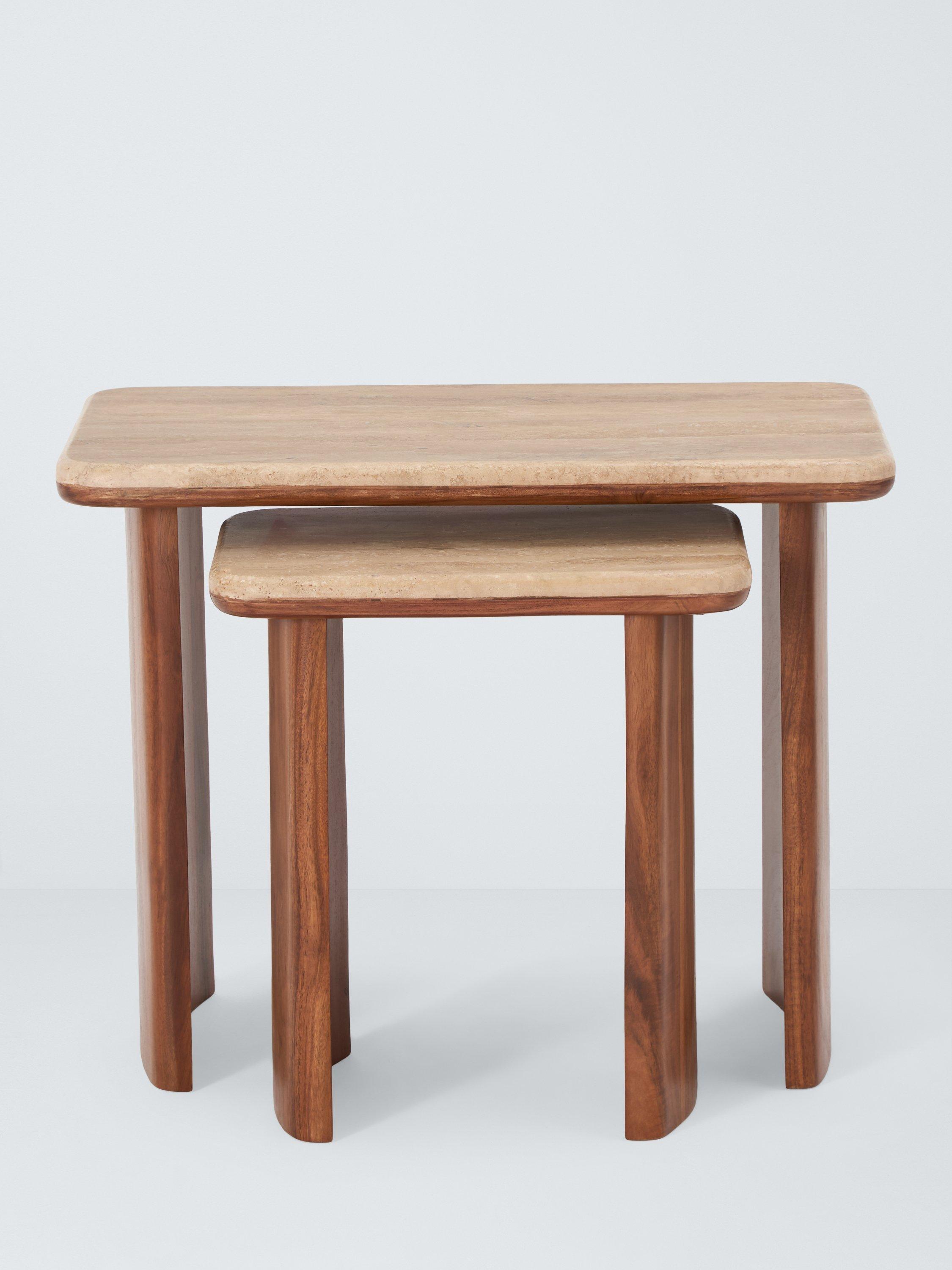 John Lewis Adina travertine nest of 2 tables walnut (British brand)