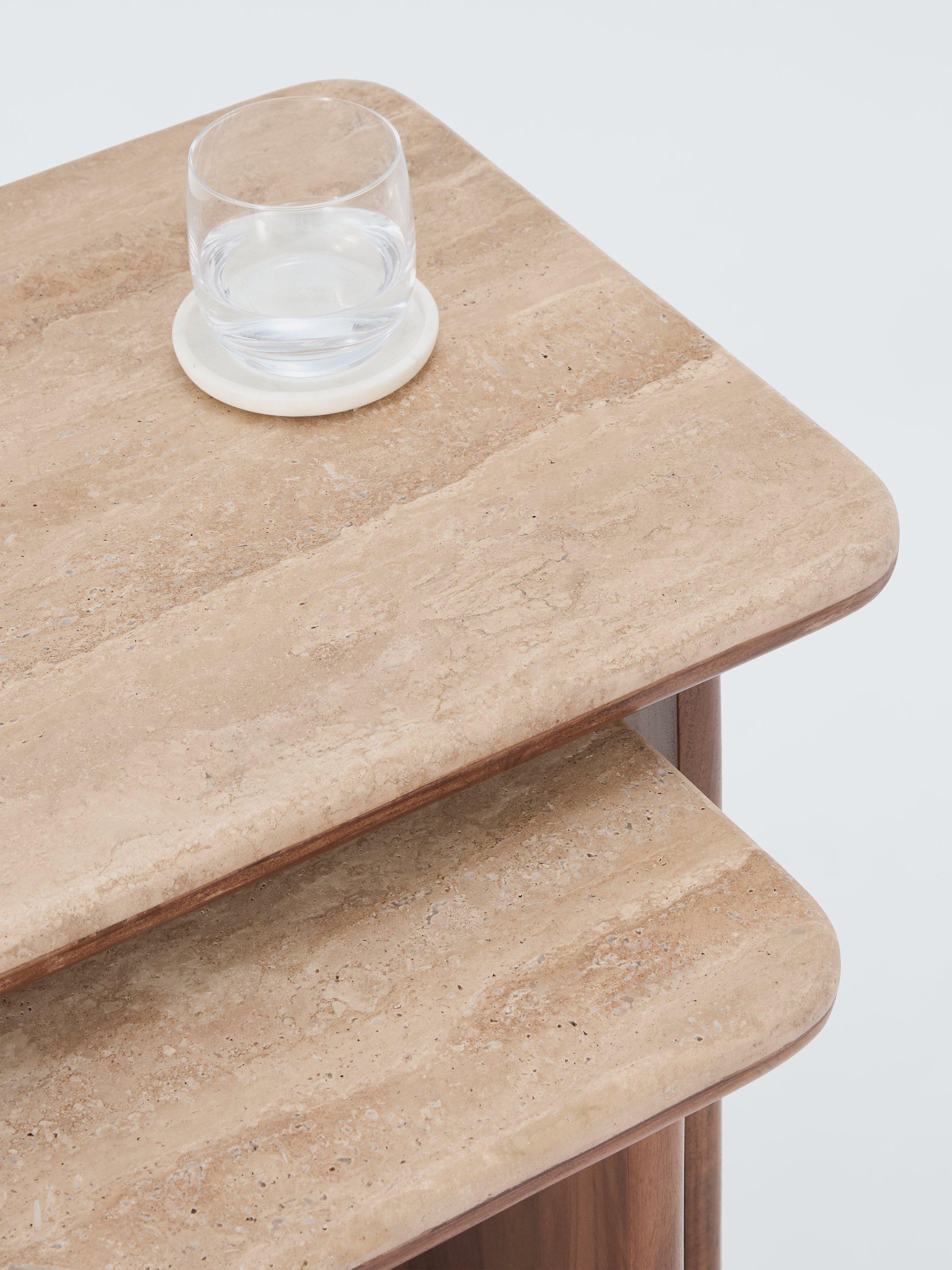 John Lewis Adina travertine nest of 2 tables walnut (British brand)