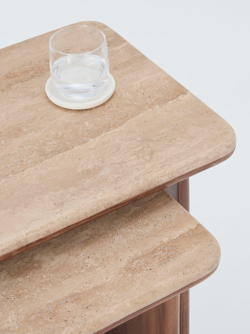 John Lewis Adina travertine nest of 2 tables walnut (British brand)