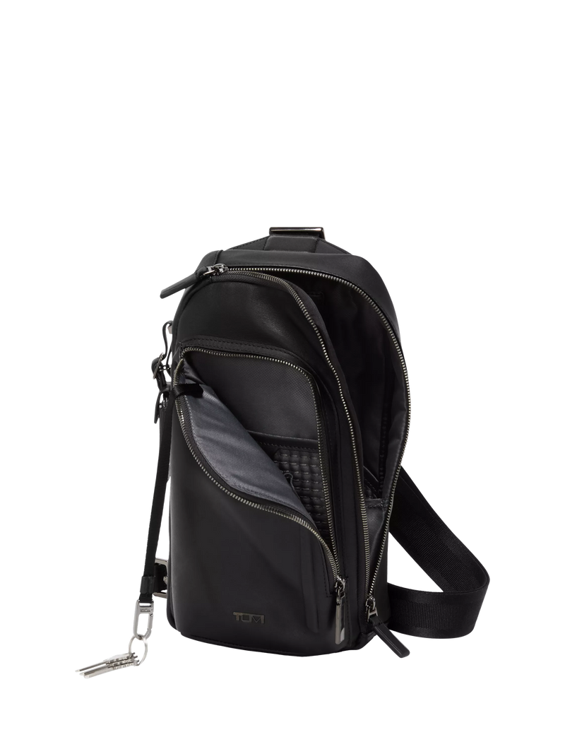 TUMI leather sling bag 12.5L Black Bombe (British brand)