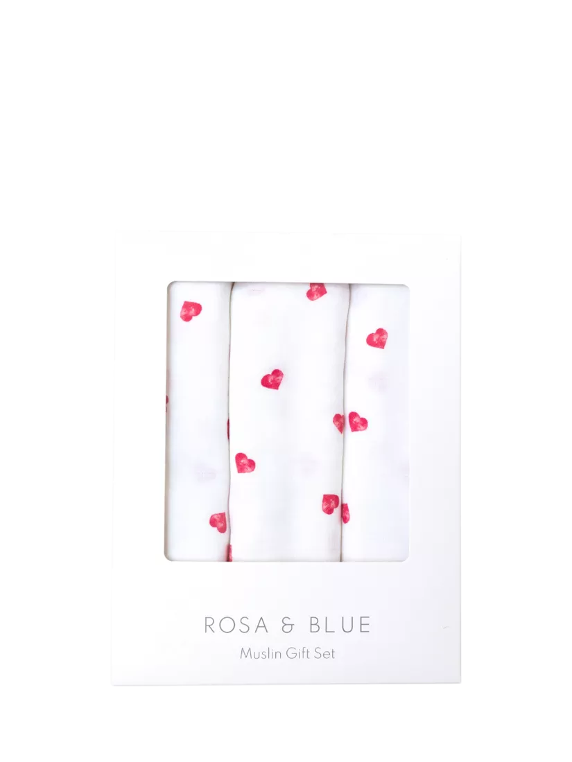 Rosa & Blue baby muslin squares pack of 3 in white (British brand)