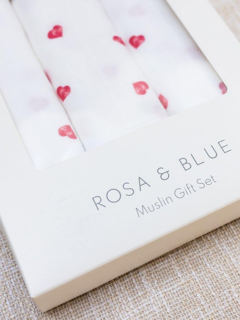 Rosa & Blue baby muslin squares pack of 3 in white (British brand)