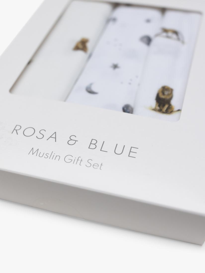 Rosa & Blue baby muslin squares pack of 3 white, imported from the UK
