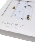 Rosa & Blue baby muslin squares pack of 3 white, imported from the UK