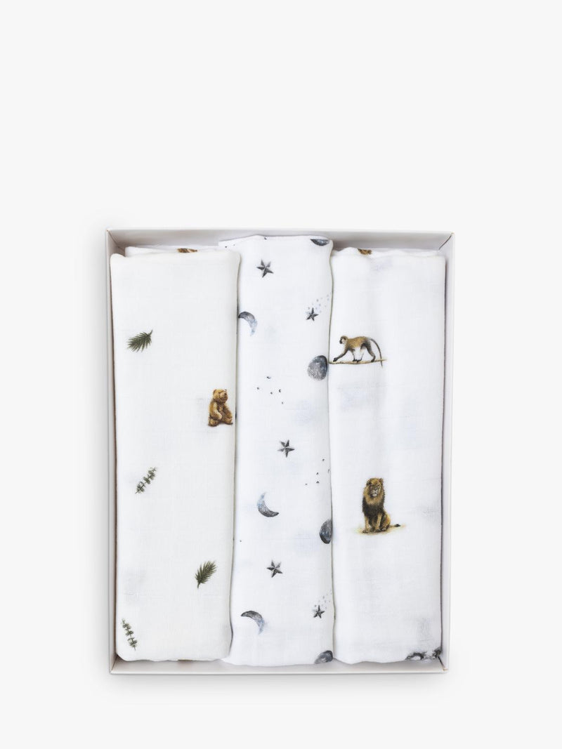 Rosa & Blue baby muslin squares pack of 3 white, imported from the UK