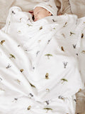 Rosa & Blue baby blanket safari print white, UK version