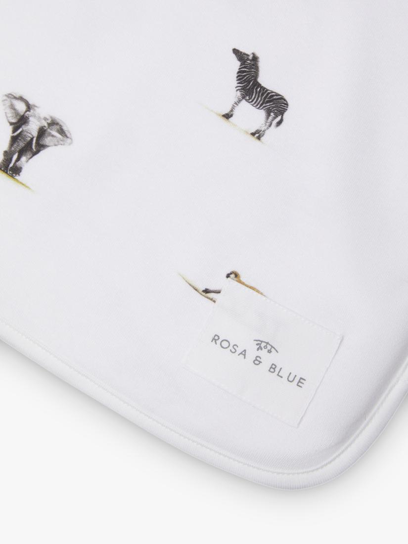 Rosa & Blue baby blanket safari print white, UK version