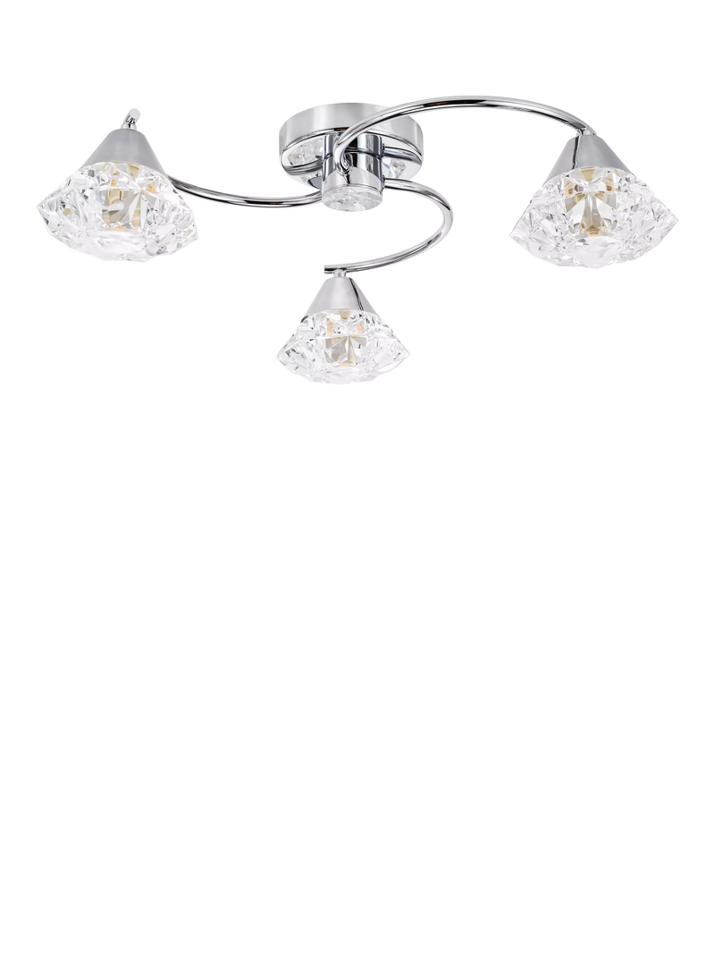 Där Dilys semi flush ceiling light polished chrome crystal shades, UK version