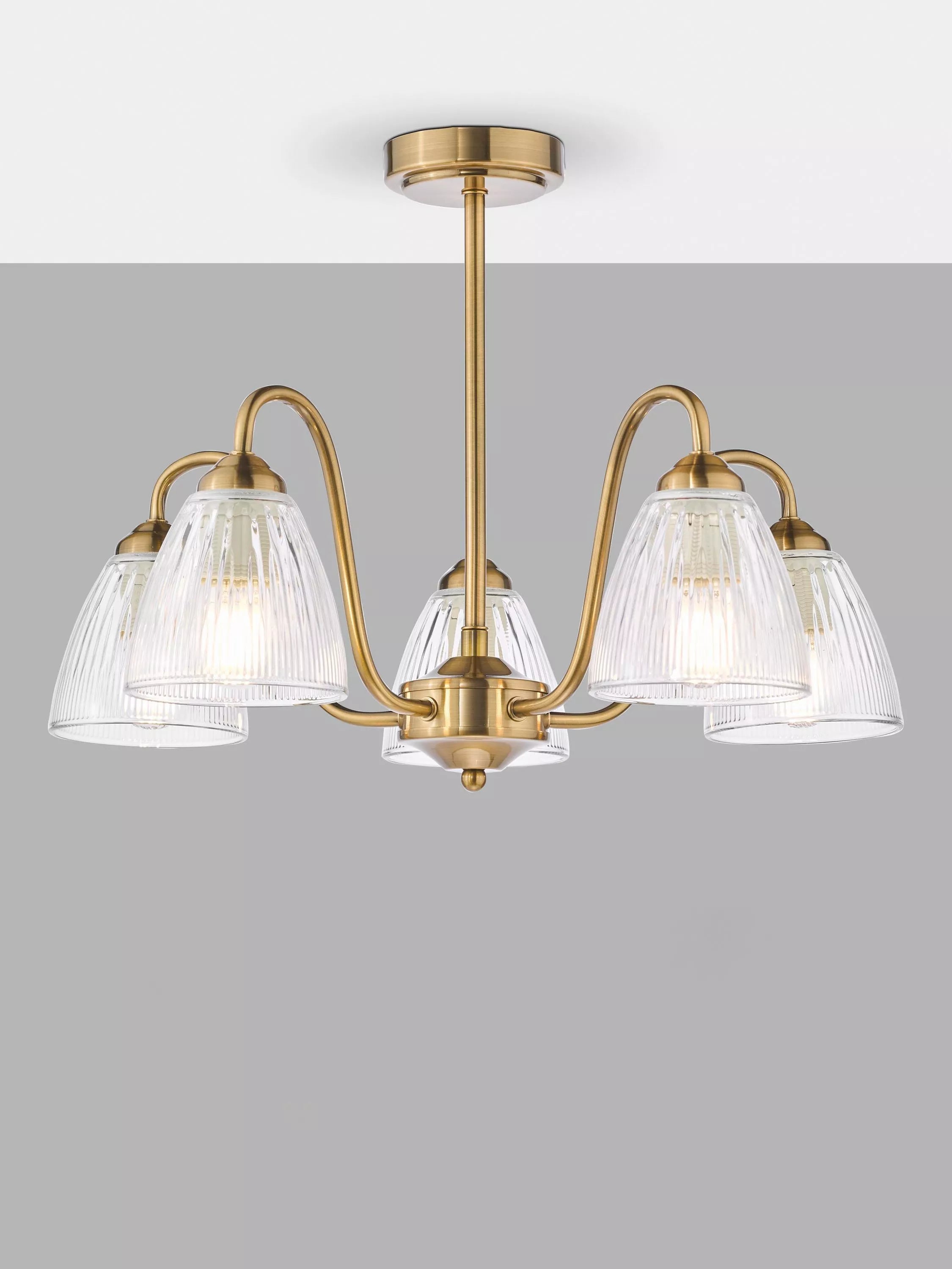 Där Glynis 5 arm semi flush ceiling light in bronze or nickel finish - British product