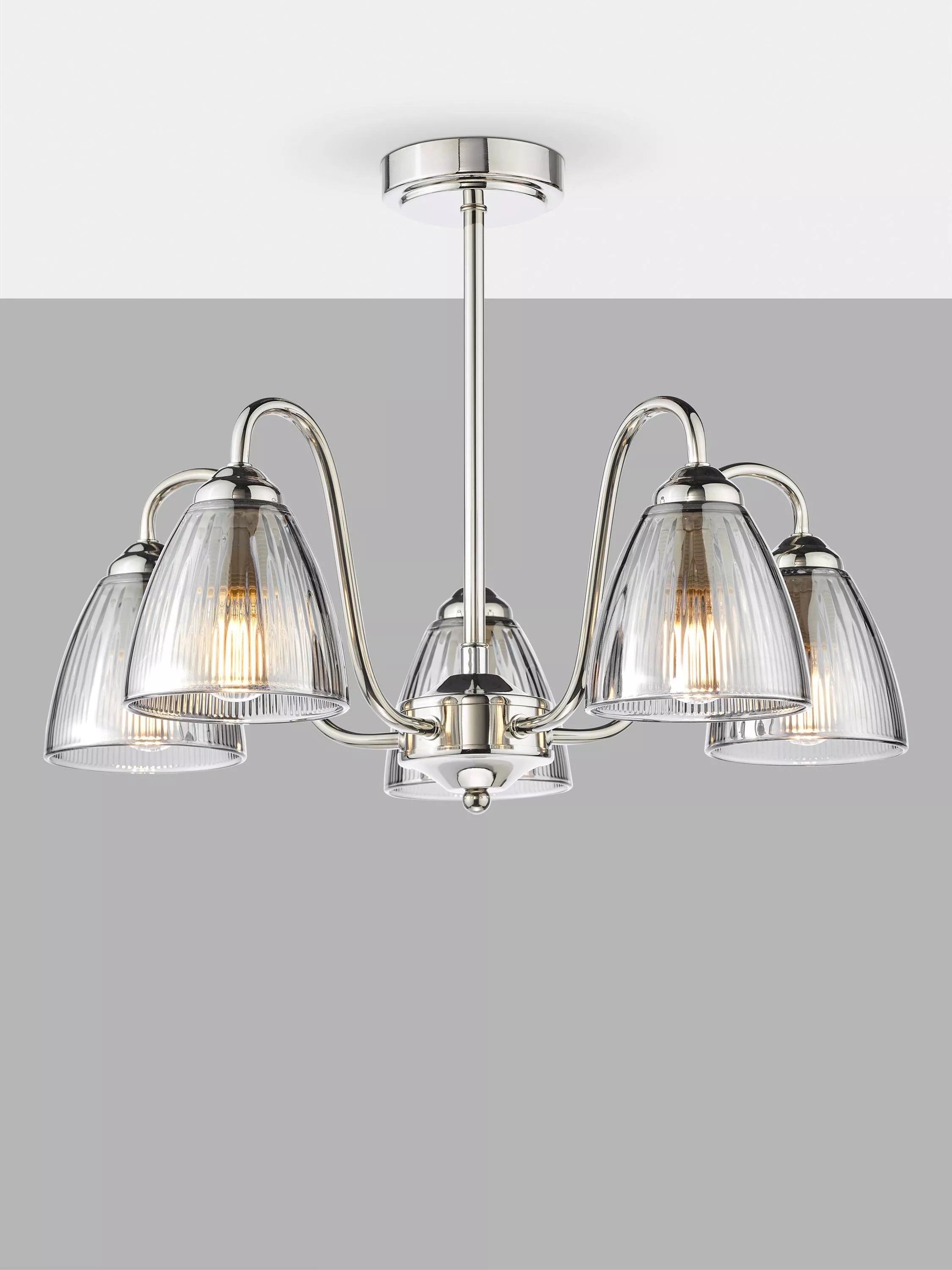 Där Glynis 5 Arm Semi Flush Ceiling Light in Bronze or Nickel Finish