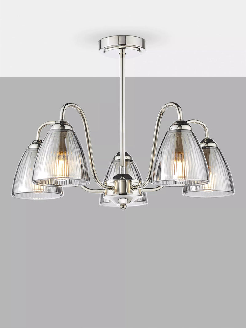 Där Glynis 5 Arm Semi Flush Ceiling Light in Bronze or Nickel Finish