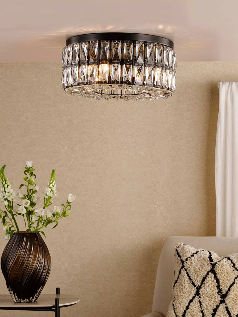 Där Relena flush ceiling light black with crystal accents, UK version