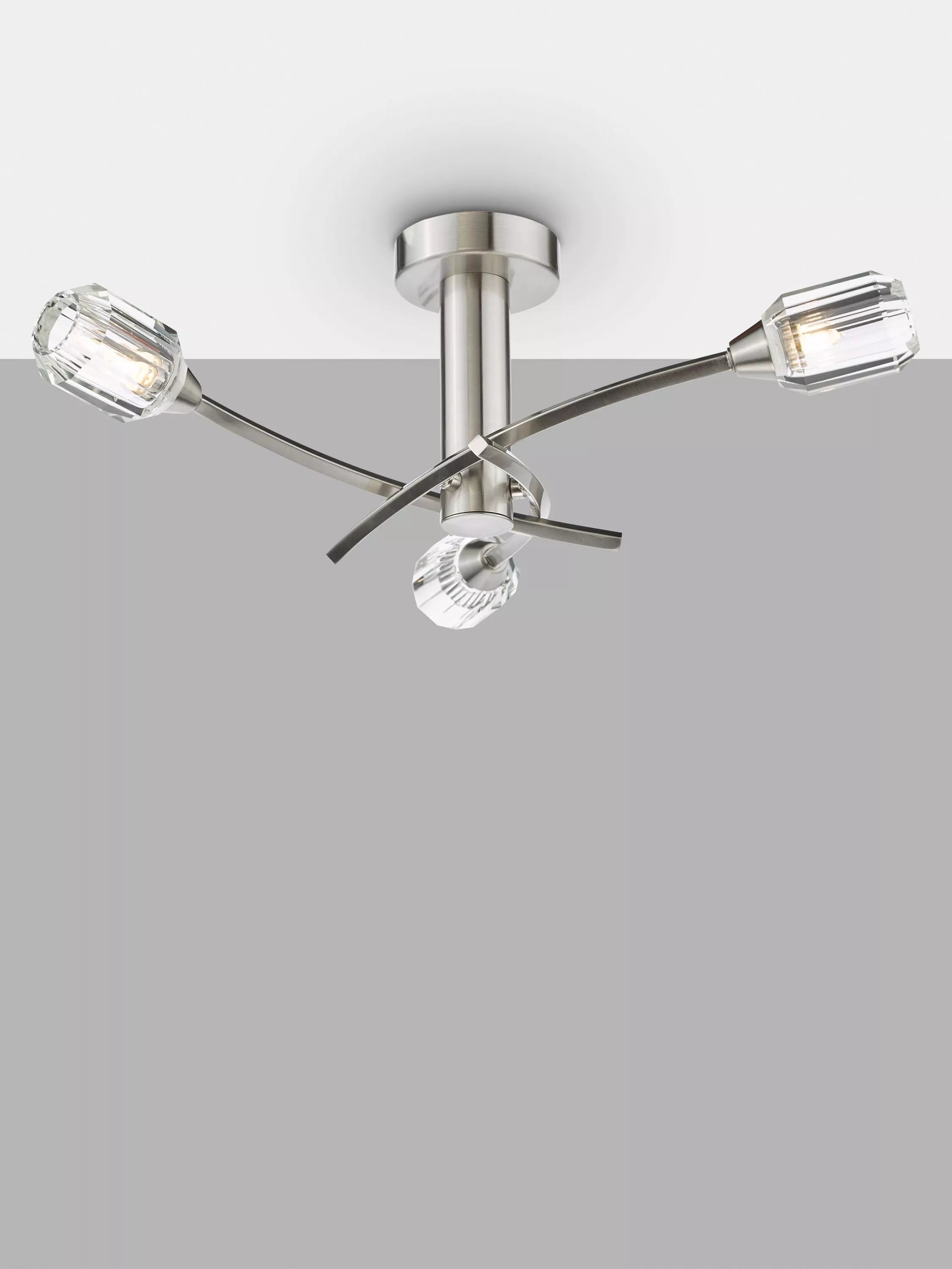 Där Zonda 3 arm crystal semi-flush ceiling light in brushed nickel - British product