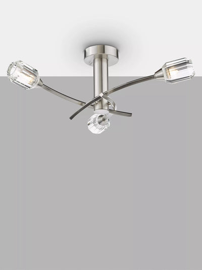 John Lewis Där Zonda 3 Arm Crystal Semi-Flush Ceiling Light, Brushed Nickel- Buy online at McGrocer