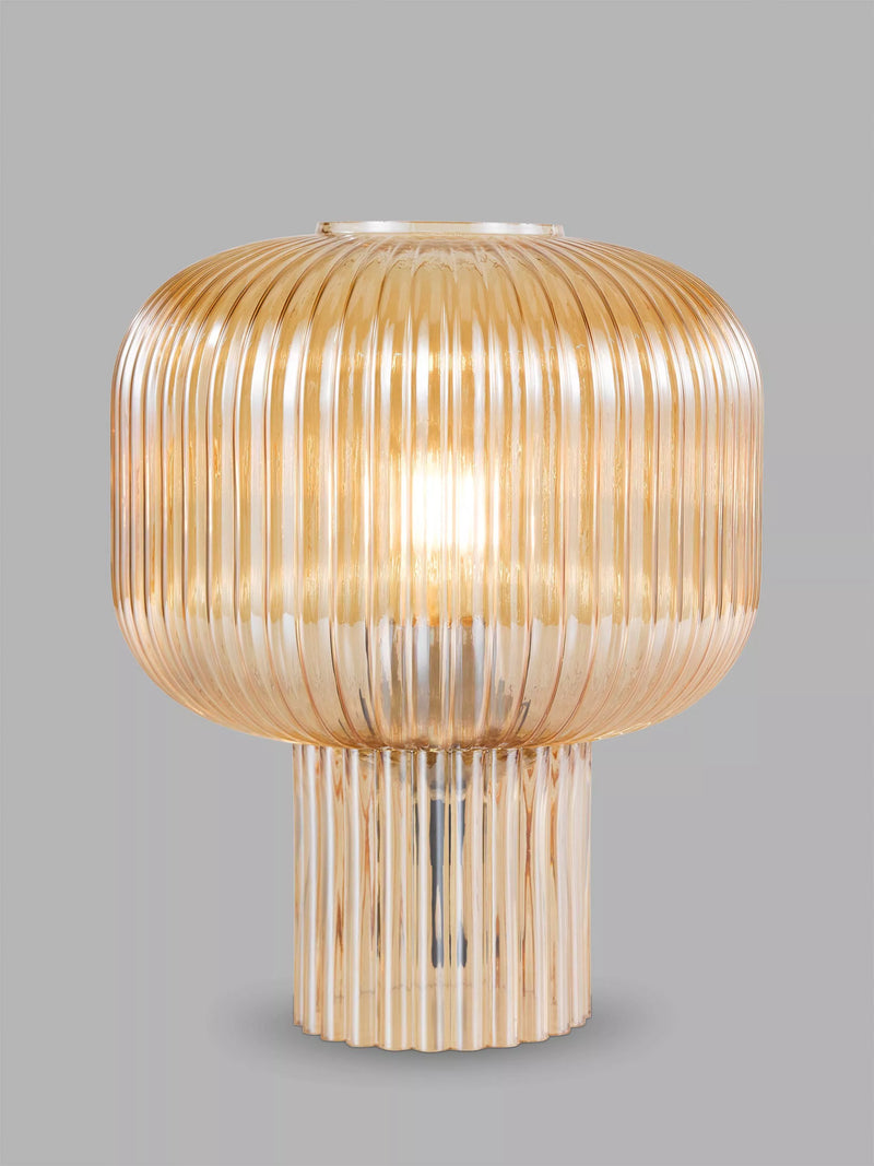 Där Demarius ribbed glass table lamp amber medium, imported from the UK