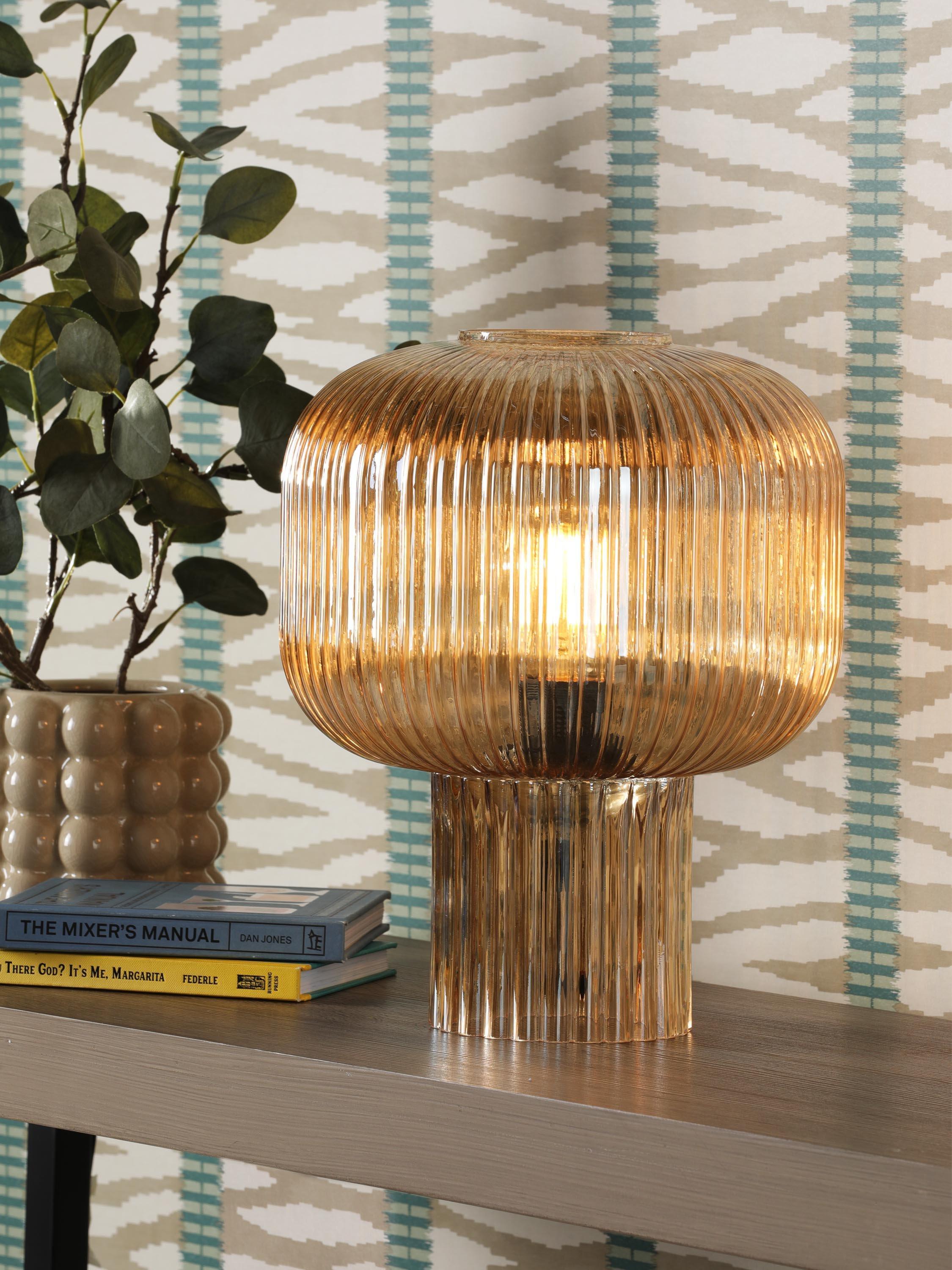 Där Demarius ribbed glass table lamp amber medium, imported from the UK