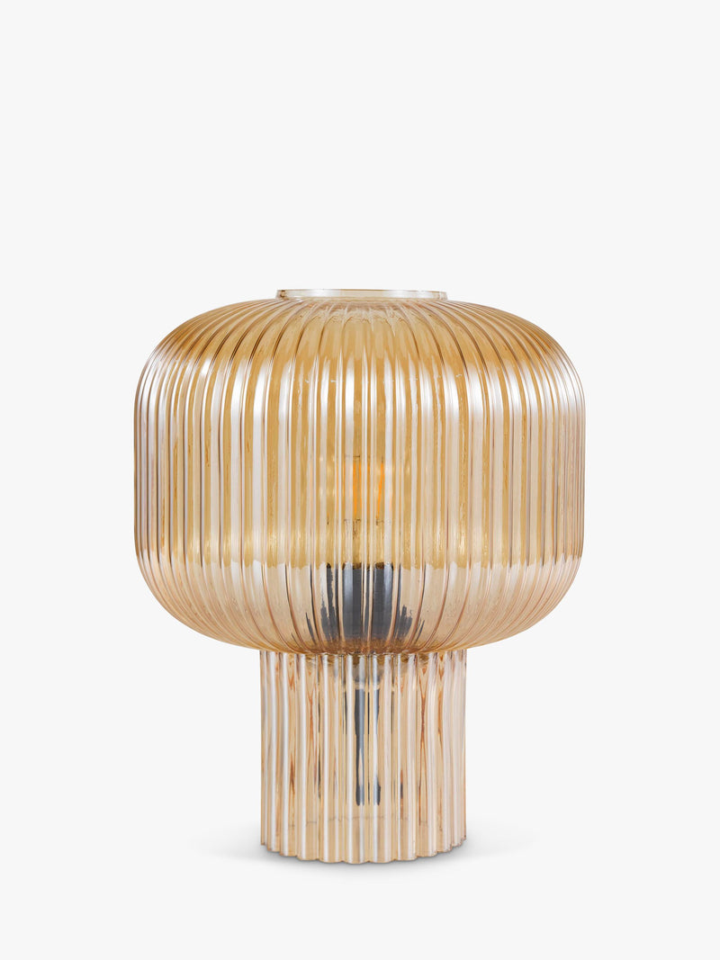 Där Demarius ribbed glass table lamp amber medium, imported from the UK