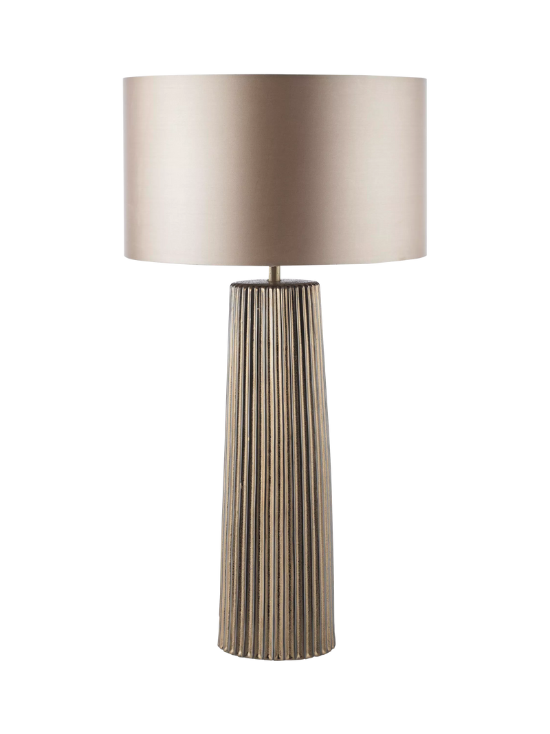 Där Myla ceramic table lamp with ribbed base and drum shade - British product