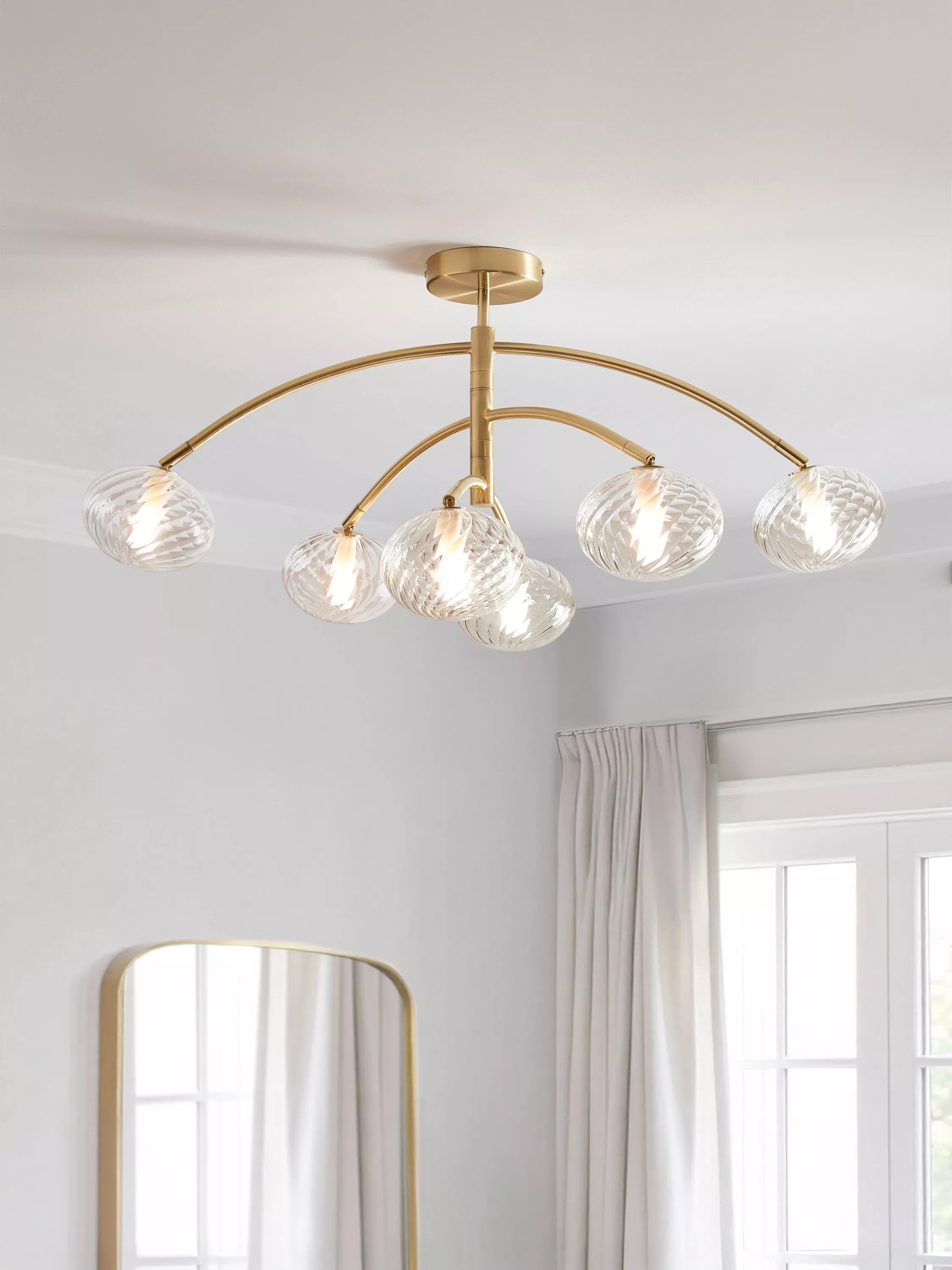 John Lewis semi flush ceiling light brushed brass 6 arm, UK version