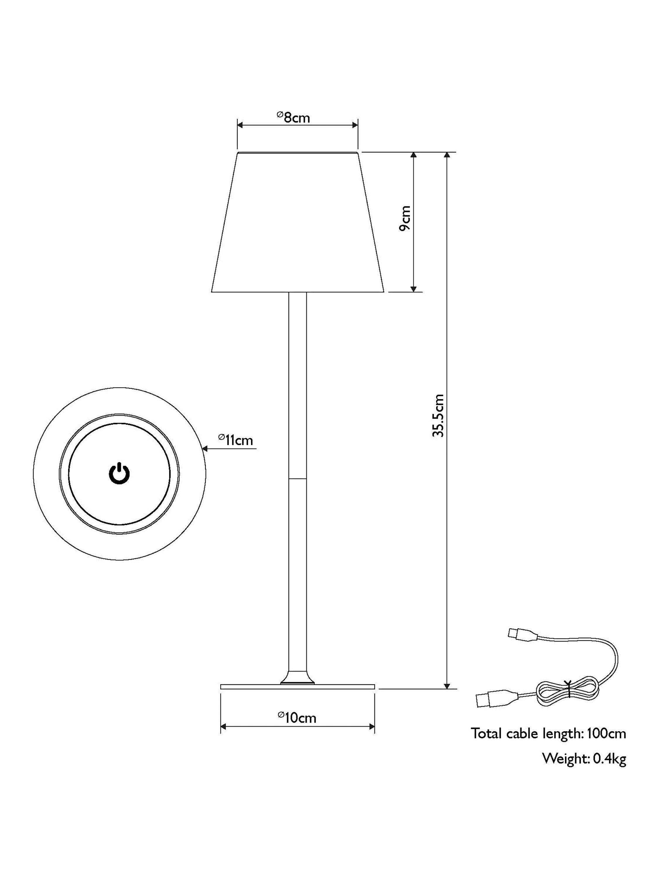 John Lewis Anvil rechargeable table lamp, imported from the UK