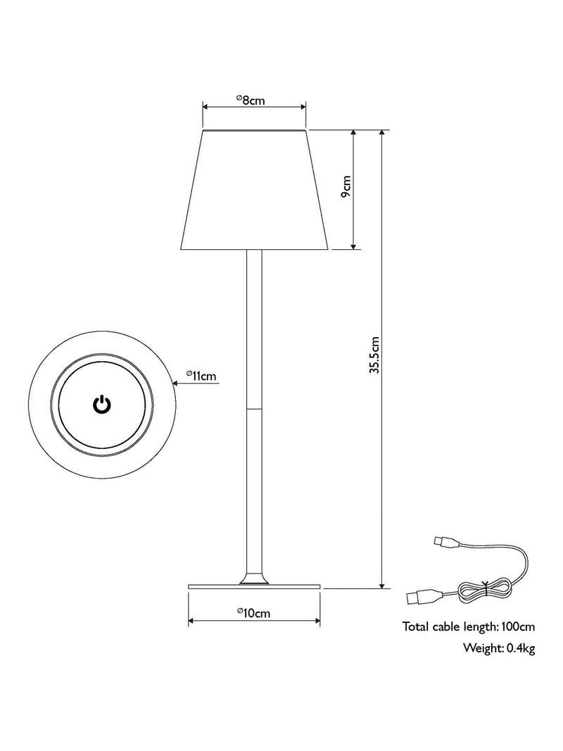 John Lewis Anvil rechargeable table lamp, imported from the UK