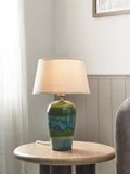 John Lewis Hugo ceramic table lamp in green reactive glaze, UK version