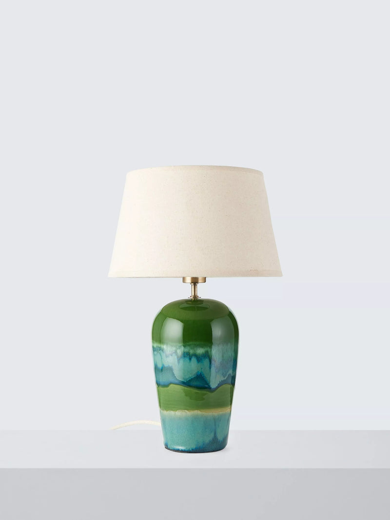 John Lewis Hugo ceramic table lamp in green reactive glaze, UK version